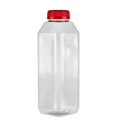 6 oz Clear PET Square Beverage Bottles (Red Tamper-Evident Cap)