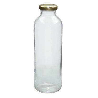 16 oz Clear Glass Juice Bottles (Gold Lug Cap)