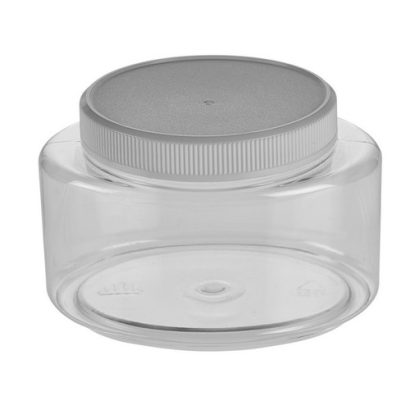 8 oz Clear PET Plastic Oval Designer Jars (White Screw Top Cap)