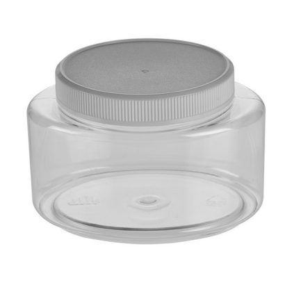 8 oz Clear PET Plastic Oval Designer Jars (White Screw Top Cap)